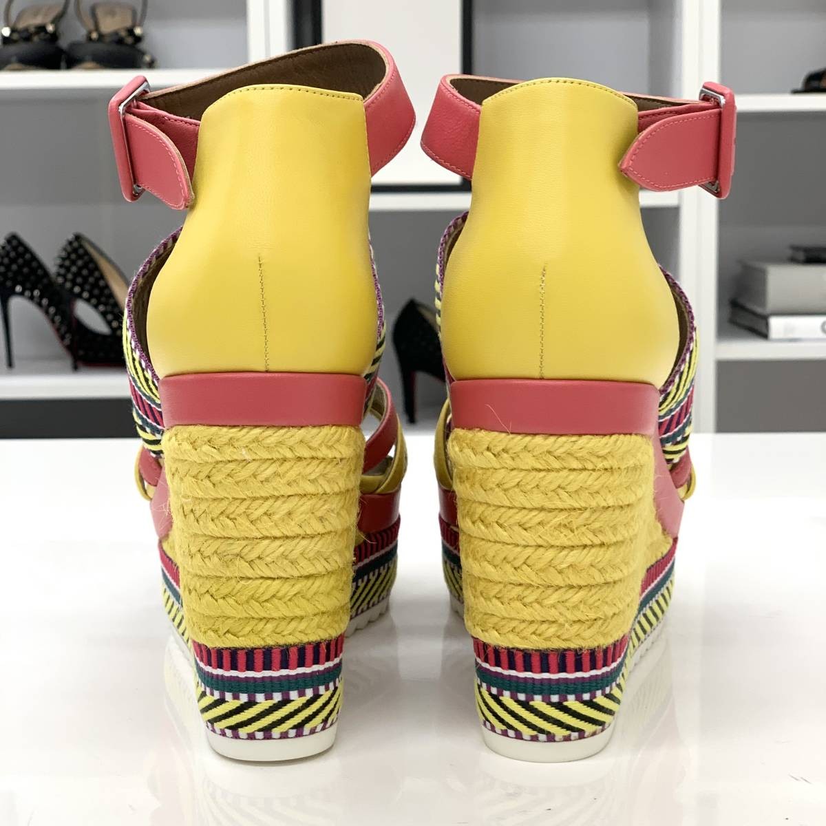 HERMES Leather x Fabric Wedge Sandals Multicolor Size EU 37 Women's thumbnail 15