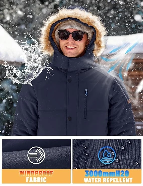 TACVASEN Men's Winter Jacket with Hood Water Repellent Windproof Thicken Parka image 5