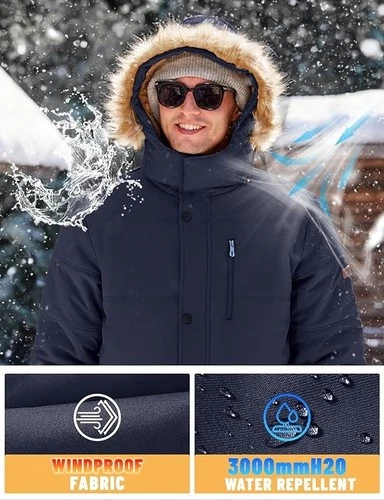 TACVASEN Men's Winter Jacket with Hood Water Repellent Windproof Thicken Parka image 5