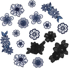 20 Pcs 3D Flower Lace Embroidery Appliques, Floral Sew On Patches Dark Blue C...
