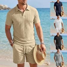 Men's Breathable Jacquard Short Sleeve For Polo Top and Shorts Outfit Set