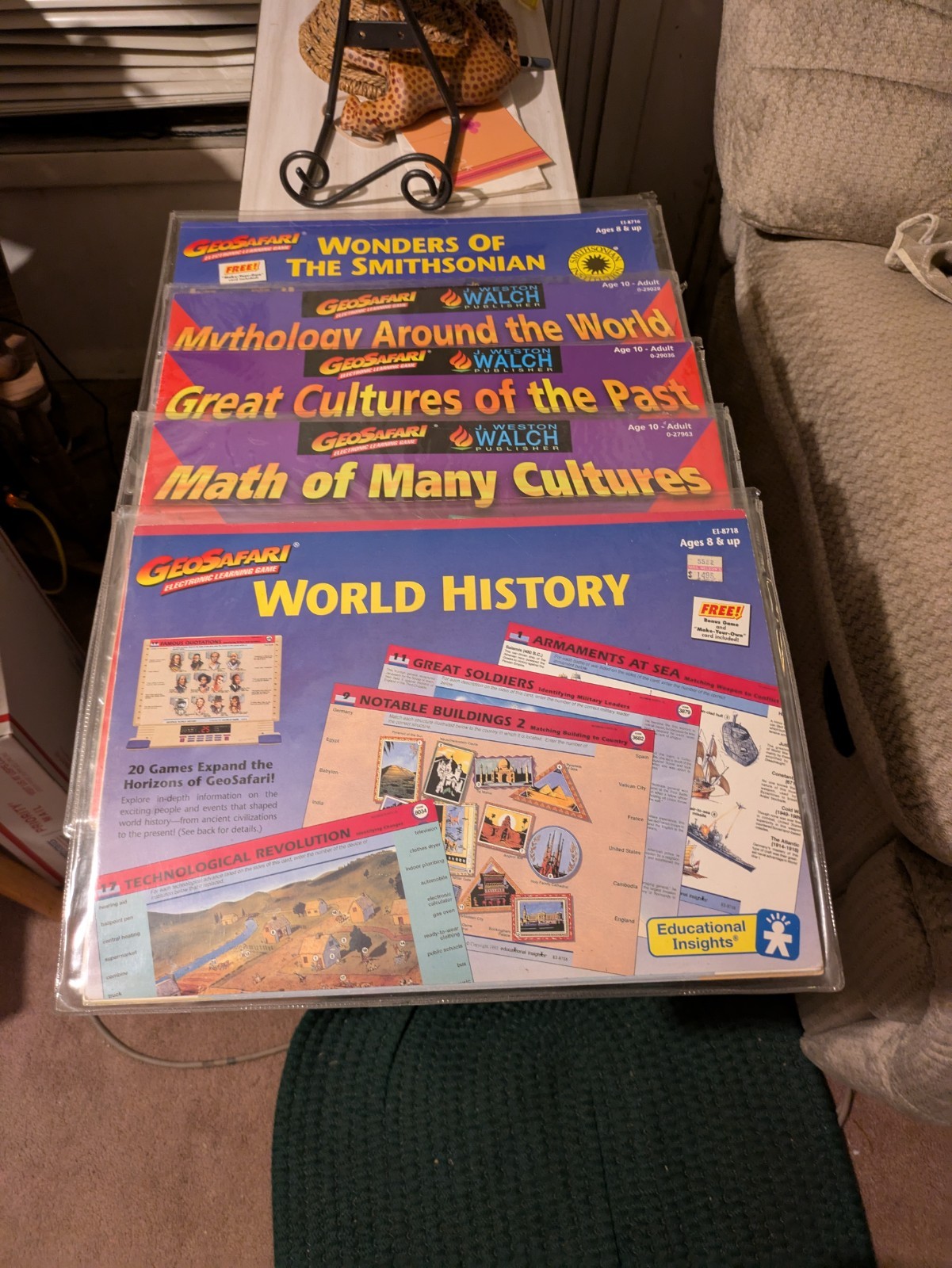 GeoSafari  electronic learning game cards Lot of 5 Double sided.  ages 10-Adults