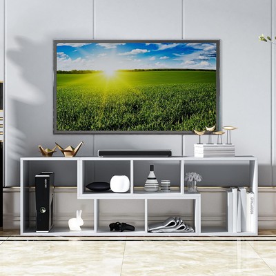 2pcs L Shape TV Stand Console for 55-75in Flat Screen w/ Storage Shelves White