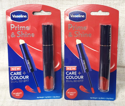 2 Vaseline Prime & Shine 2-in-1 Lip Balm Primer & Colored Gloss Duo SCARLET RED