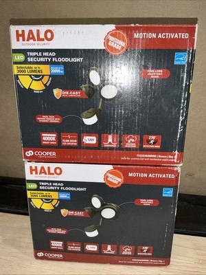 2 Pack Halo Outdoor Integrated LED Flood Light w/ Round Triple Head BRONZE