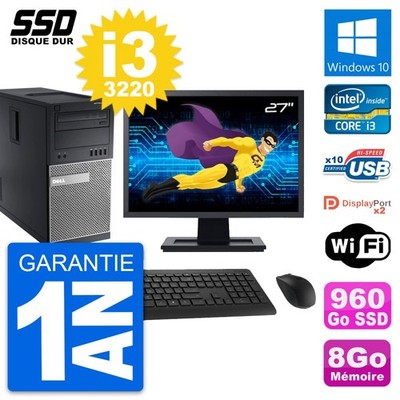 PC tour DELL OptiPlex 9010 Bildschirm 27 '' i3-3220 RAM 8Go SSD 960Go Windows 10