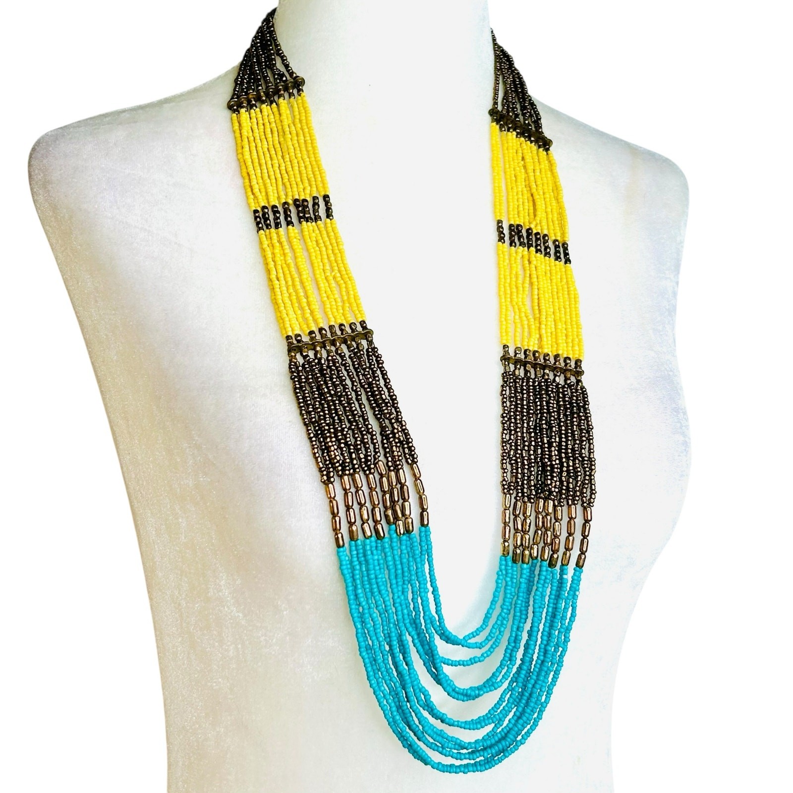 Boho Statement Multistrand Layered Colorblock See… - image 2