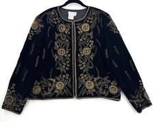 Vintage Daytons Velvet Jacket Women Xl Black Gold Beaded Floral Evening Holiday Vintage Daytons Velvet Jacket Women Xl Black Gold Beaded Floral Evening Holiday