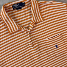 Polo Ralph Lauren Mens Polo Sz XL Orange White Striped Pocket Short Sleeve Pony