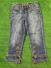 Mudd Girls Youth Denim Jeans Size 0 BCP3108X Leather Ankle Lace Custom