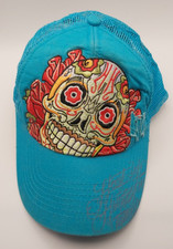 Hart & Huntington Skull Trucker Hat 2006 Tattoo Mesh Snapback Blue Preowned