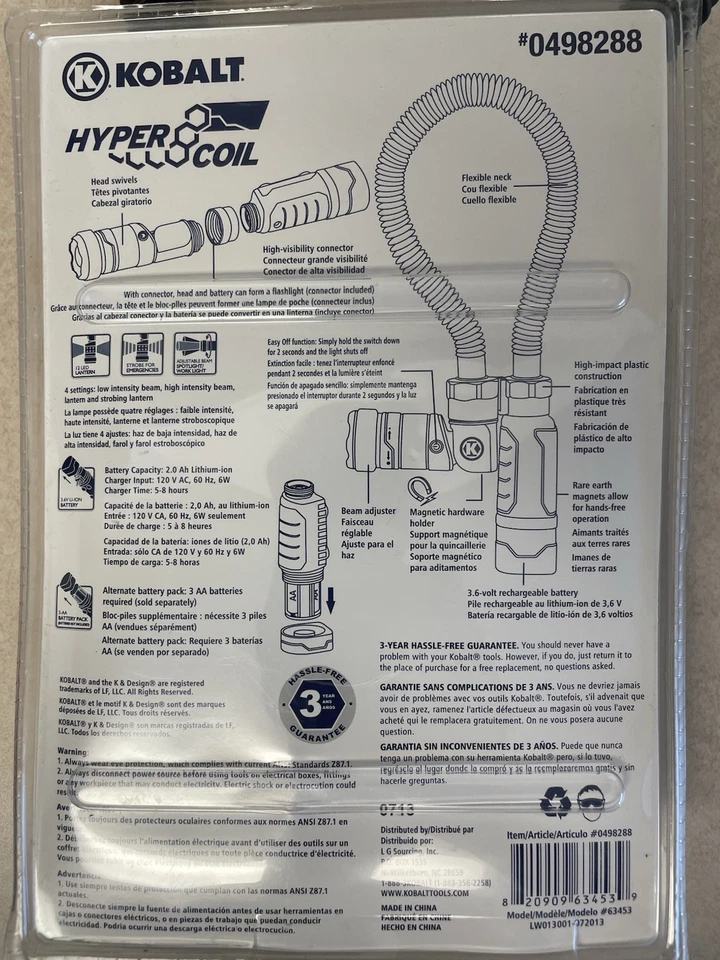 New KOBALT HyperCoil LED Snake Flexible Cordless 0498288 Work Light Flashlight - Image 4 of 4