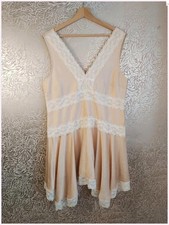 Primark Champagne Satin Coquette Retro Dress with Cream Lace UK Size 16