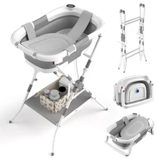 Baby Bathtub with Stand, 2-in-1 Collapsible Bath Tubs for Newborn to Toddler,...