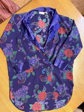 Vintage Victoria  s Secret Sleep Shirt Large Purple Floral Paisley Satin Trim