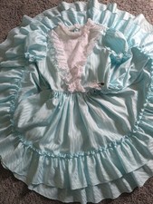 Vtg Marthas Miniatures Fussy Girls Dress Sz 10 12 Lace Ruffle Blue Party Easter