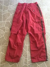 VINTAGE Y2K RED NYLON CARGO PANTS TECH WIDE LEG GORPCORE PARACHUTE PANTS SZ M