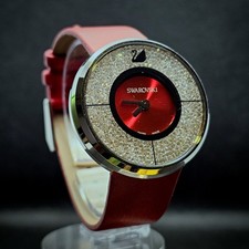 Swarovski 1144170 Swiss Made Crystal Dial Red Leather Ladies Watch Swan
