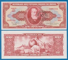 Brazil 10 Centavos on 100 Cruzeiros P 185a "MINSTRO" UNC (P 185 a) ND 1966/1967