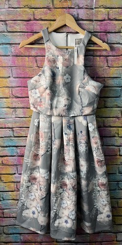 Asos Grau Scuba Cropped Top Blumen Ärmellos Midikleid Gr 10 UK