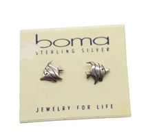 Vintage BOMA Stud Earrings Sterling Silver Fish Minimalist 5/16" Small