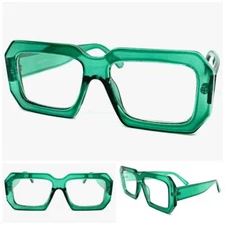 Oversized Classic Retro Style Clear Lens EYE GLASSES Large Big Thick Green Frame