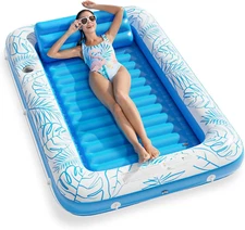 Inflatable Tanning Pool Lounger Float -  4 in 1 Sun Tan Tub Sunbathing Pool Loun
