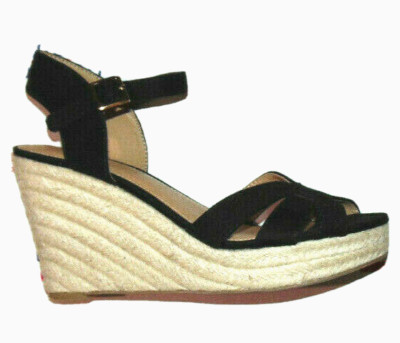 American Eagle Womens Espadrille Wedge Platform Sandals Ankle Strap Black Shoe~9