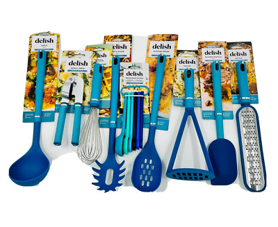 Delish 14 pc Heat Resistant Kitchen Utensils / Tools Set, Teal Blue, Silicone