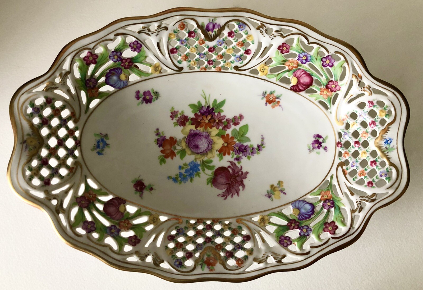 US Zone Schumann Germany Empress Dresden Flowers Oval Reticulated ...