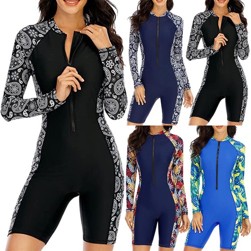Womens One Piece Swimsuit Sport Long Sleeve Surf Swimming Costume Beachwear  UK | eBay