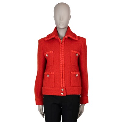 71074 auth CHANEL dark orange wool 19K ZIP-FRONT TWEED Jacket 38 S