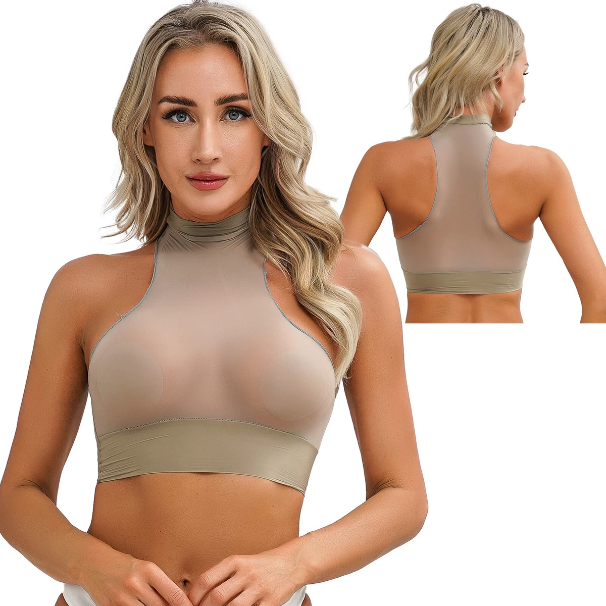 Womens Sexy Open Breast Bra Tank Crop Tops Lace See Through Sheer