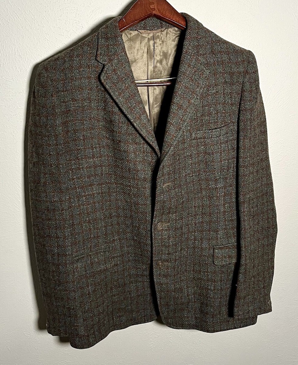 1950s Burton x Harris Tweed Vintage Brown Green Mix Plaid Sport 