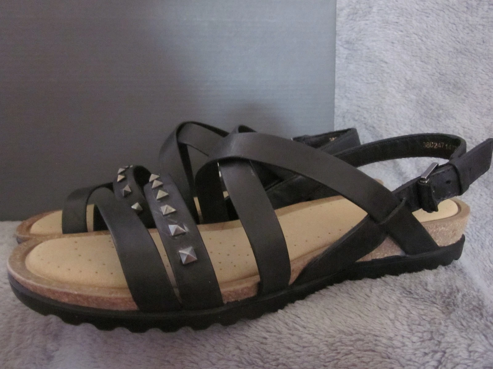 ECCO Dagmar scarpe sandali donna in pelle nera borchie US 7 7 5 EUR 38 nuove con etichette