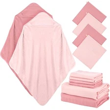 6 Pcs Muslin Hooded Baby Towels and Washcloths 32"x 32" Cotton Newborn Bath T...