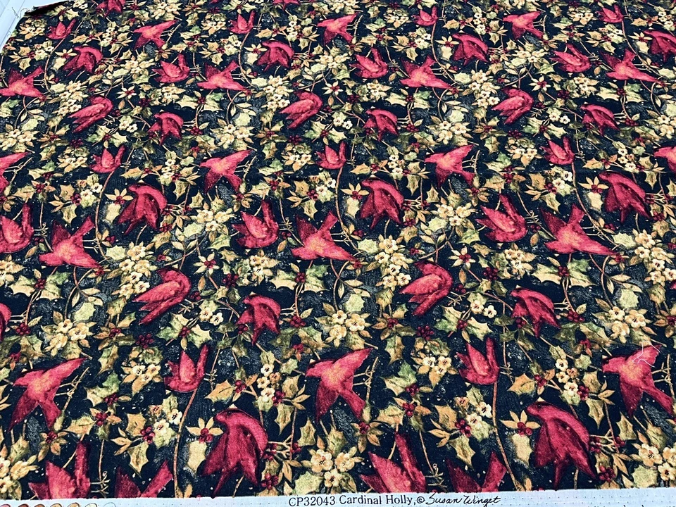 Fabric - Susan Winget  "CARDINAL HOLLY"  Birds, 100% Cotton - 1.50 Yards - NEW - Image 2 of 4