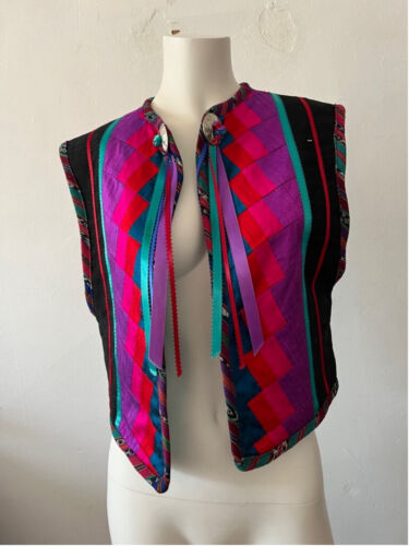 Margaret Platt designs Fiesta Mi Lado bolero Red Purple aztec star vest one size