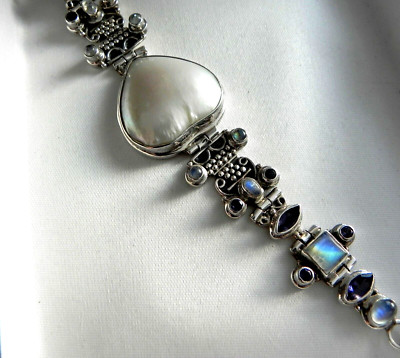  BESONDER  36g Sterling Silber 925 Herz MOP Multi Edelstein verstellbar Armband