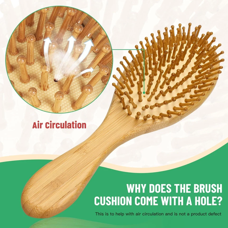 Neverland Beauty Anti Static Natural Bamboo Wood Steck Hairbrush... - Image 3 of 4