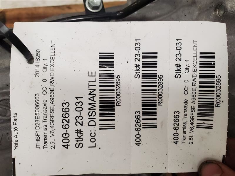 Lexus IS250, A Transmission, 14-16, 2.5L,V6, A960E, 4GRFSE, ,RWD