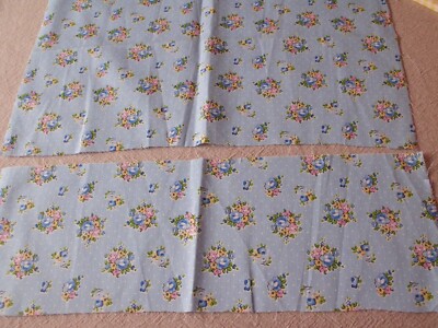 Lot De 2 Coupons Tissu Ancien Fleurs Bleu Et Vichy Bleu - Neuf, Coton, Motifs Fleuris