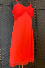Vintage 60s DIXIE BELLE FULL SLIP Red Size 38 LARGE Sheer Nylon Lace Vamp Vixen