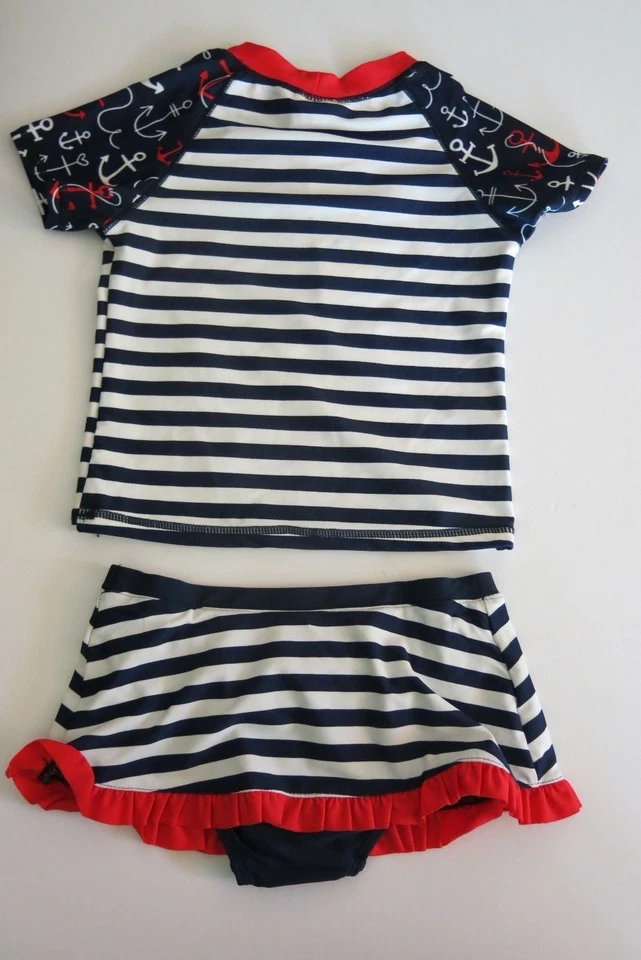 Tommy Bahama 4T Niñas 2 Piezas Tankini Protección contra Erupciones Falda Traje de Baño Rojo Azul Ancla Foto 2 de 2