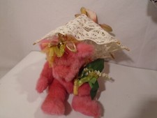 Russ Berrie Luv' Ums Pink Plush Bear emblishments lace Parasol Butterflies