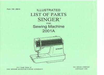 Illustrated Parts Manual, CD in PDF Format for Singer 2001 2001A Sewing Machines