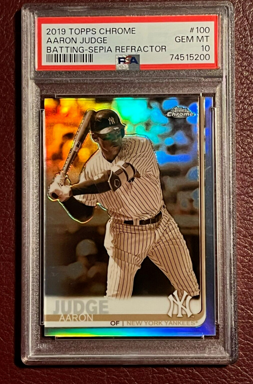 2019 Topps Chrome AARON JUDGE Batting-SEPIA REFRACTOR PSA 10 #100
