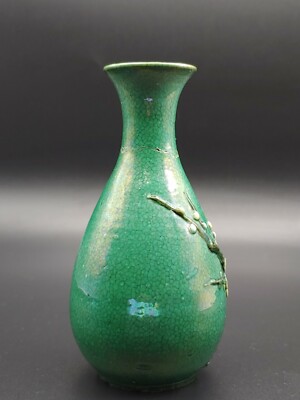 清代绿哥釉法华瓷器腊梅玉壶春瓶 Antique Chinese Qing Green Ge