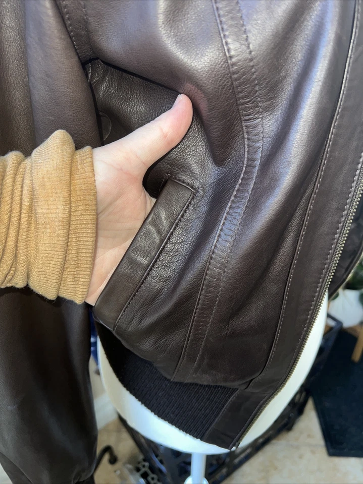 CHAQUETA ABRIGO MUJER EMU AUSTRALIA CUERO PIEL OVEJA MARRÓN OSCURO S PEQUEÑO AVIADOR Foto 3 de 4