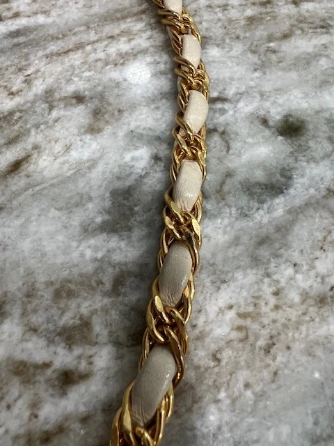 Morris Moskowitz Women's Chain Gold Colored Belt w/Off White Corded Insert 37in - Image 2 of 4